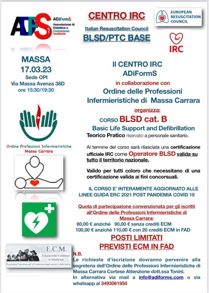 CORSO DI FORMAZIONE - OPERATORE BLSD IRC Cat. B - 17 MARZO 2023 ...